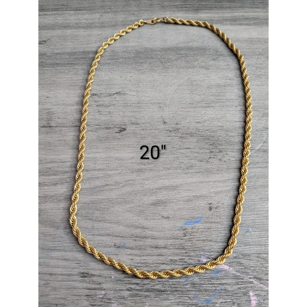 Gold Tone Rope Chain Necklace 20 Inch Twisted Link Jewelry